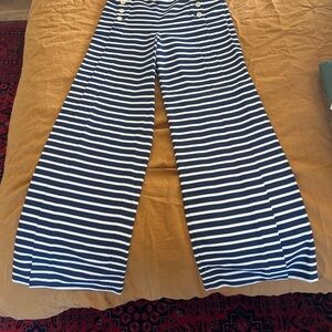 J. Crew Navy and White Striped Wide-Leg Pants